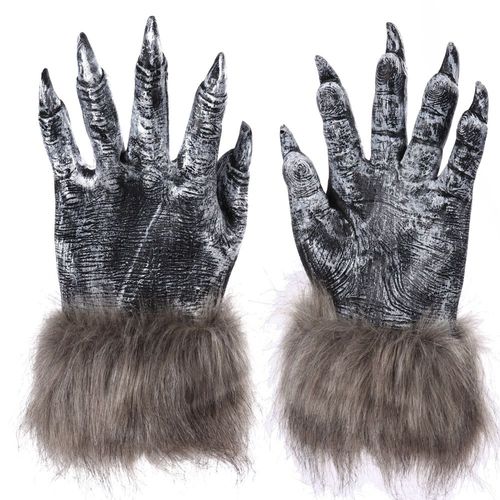 1 Paire De Loup Gants De Halloween Masque De Loup-Garou Mascarade Loup Animal Masque Set (Taille: L, Couleur: Noir)