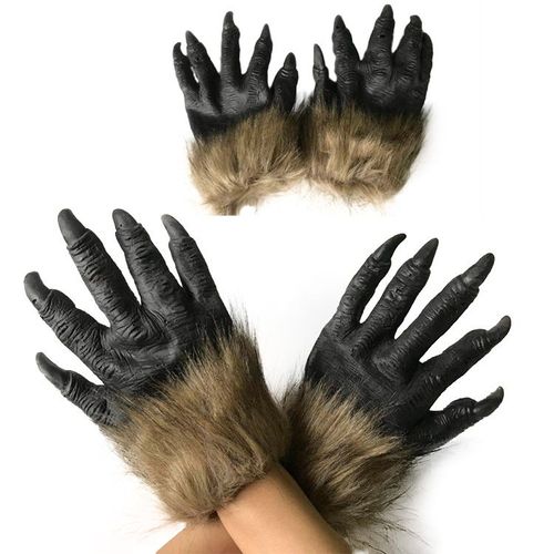 Loup-Garou À La Main Du Costume Gants - Fourrure À Poils Brun Loup Mains Pattes Monster Costume Accessoires Pour Enfants Et Adultes