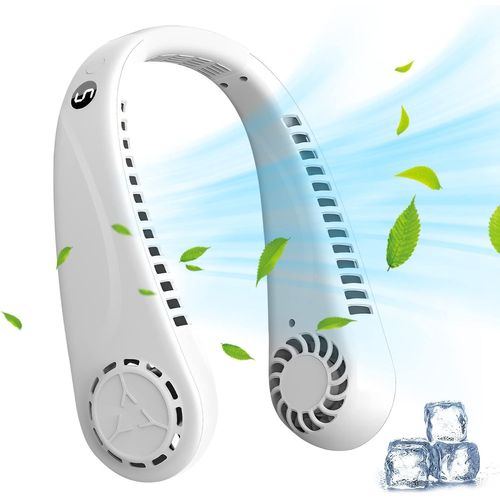 (Blanc) Ventilateur Portable au Cou Ventilateur de Cou Suspendu Mini Ventilateur Portable Usb Tour de Cou Rechargeable Silencieux avec 5 Vitesses Affichage Led 360° Réglable pour Sport Voyage Bureau