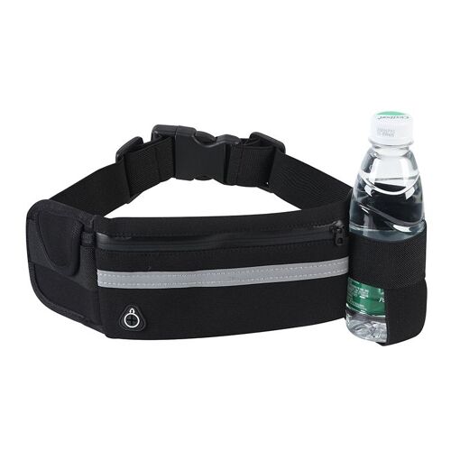 Sac Banane Sport Running Ceinture de Course avec Porte-Bouteille Pliable, Poche résistant à l'eau, Support de téléphone pour Homme Femme(Noir)