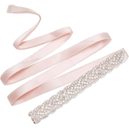 Rose clair 275 * 2cm Strass Ceinture de Mariée, Nuptiale Ruban Ceinture de Mariage avec Cristal Accessoire pour Robes de Bal Sash Embellissements