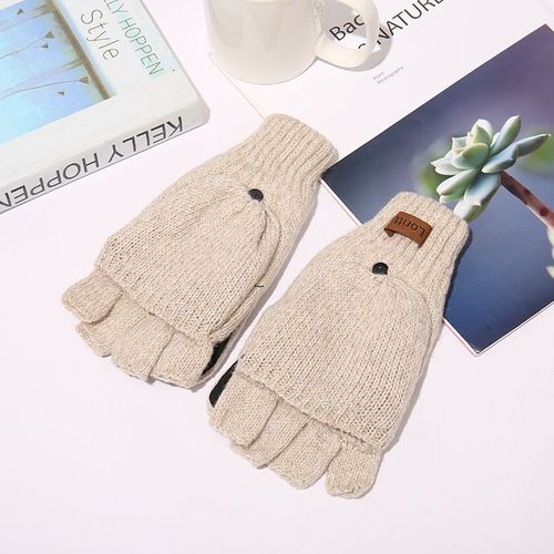 Gants Isolés Doigts Nus Hiver Pour Homme Et Femme, 50% Laine 50% Acrylique, Cuir Sur Paume, Convertibles En Mitaines, Blanc, Chaleur Optimale Pour Activités Enneigées Et Écrans Tactiles