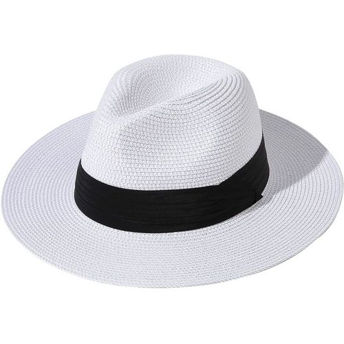 Chapeau De Paille Blanc Pour Homme Et Femme, Panama, Chapeau D'été À Large Bord, Anti-Uv, Pour La Plage Et Les Voyages