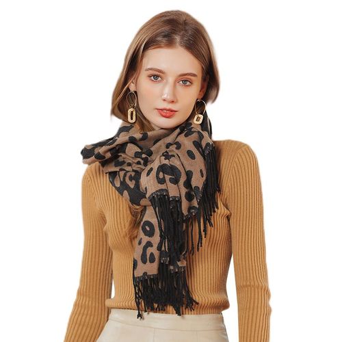 Écharpe Femme Pompon Imitation Cachemire Imprimé Léopard Écharpe W