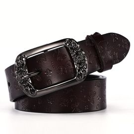 Ceinture En Cuir Véritable Pour Femme Avec Imprimé Papillon (Marron 115 Cm), Ceinture Vintage Avec Boucle En Relief, Décoration Tendance