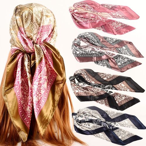 4 Pièces De Foulard En Satin 90 * 90 Cm, Foulard En Soie, Grand Foulard Carré Pour Femme Endormie