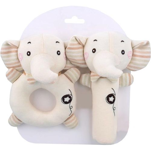 Lot De 2 Hochets Bébé (Éléphants), Hochets, En Coton Bio, Avec Grelot, Jouet Éducatif Pour Nouveau-Né, 3 Mois