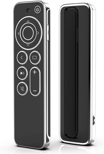 Apple TV Remote Case (Black) 4k 2021 Soft TPU Protective Case, Scratch Resistant TV Remote Case, Drop Protection - Transparent Silver Edge