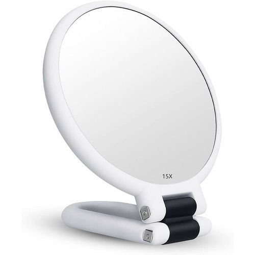 Miroir Grossissant 15x, Miroir Pliable Double Face Pour Divers Détails De Maquillage (Blanc) 