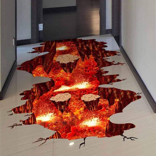 Creative 3D Space Stickers Muraux Amovible PVC Magic Floor Flamme et Lave Stickers Muraux Murales Papier Peint Art Décor pour La Maison Murs Plafond Garçons Chambre Enfants Chambre Maternelle École La