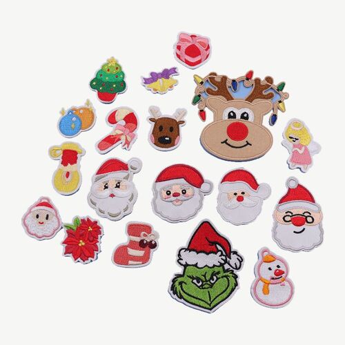 18 Pièces Noël Broderie Patch Thermocollant, Broderie Autocollant Iron on Patches Stickers Ecusson à Coudre pour Vêtements, Sacs à Dos, Jeans, Chapeaux, Réparation et Décoration