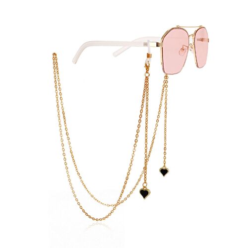 Pendentif Coeur Lunettes Chaîne Métal Le noir