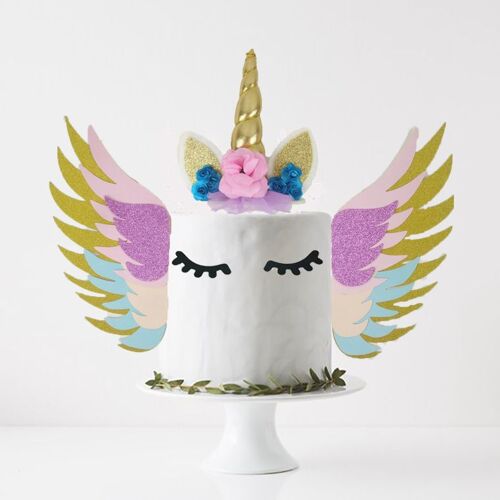Décorations de gâteau d'ailes de licorne, barrette de corne de licorne et ensemble de cils licorne anniversaire/décorations de fête de mariage
