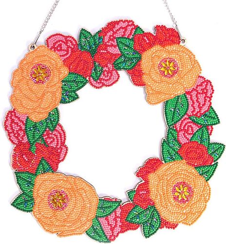 Roses - Couronne de porte de Noël 7D - Peinture au diamant à faire soi-même - Décoration de Pâques ou d'Halloween - Décoration murale