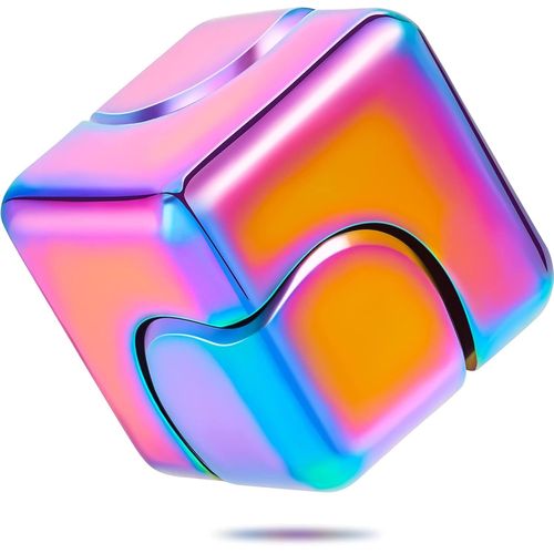 Fidget Cube Spinner, jouet anti-anxiété et de concentration (arc-en-ciel fluo), jouet 4 en 1, jouet métallique de concentration, cube à doigt, jouets de bureau anti-stress pour enfants et adultes
