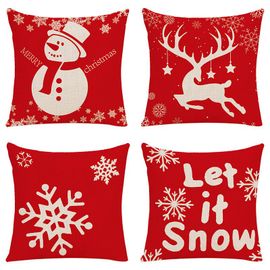 Lot De 4 Housses De Coussin Décoratives De Noël Rouges 45,7 X 45,7 Cm, En Coton Et Lin, Pour Canapé, Lit Et Voiture
