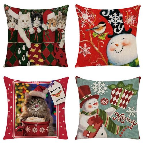 Ensemble De 4 Rouge De Noël Taies D'oreiller 18 X 18 Pouces De Vacances Décoratifs, Housses De Coussin Pays Style De Taie D'oreiller Pour Le Canapé À La Maison