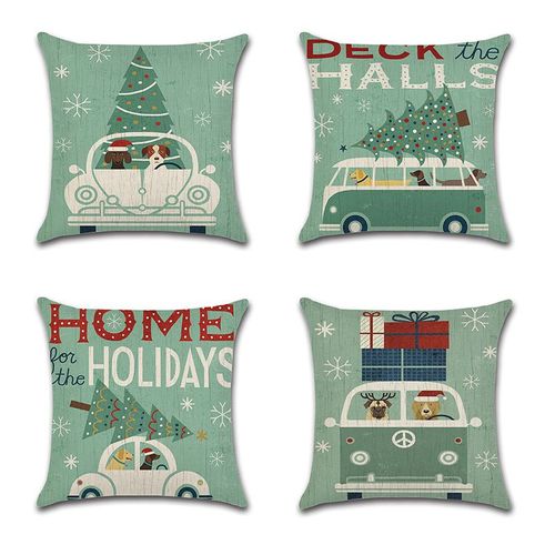 Ensemble De 4 Noël Vert Housses De Coussin Festive Éléments 18 X 18 Pouces Style Country Vacances Décoratifs, Housses De Coussin Taie D'oreiller Pour Le Canapé À La Maison