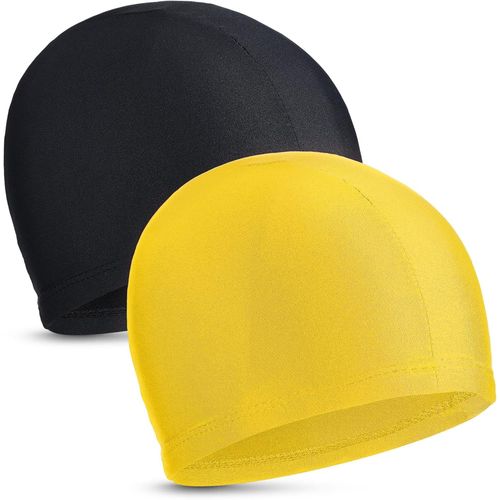 Lot De 2 Bonnets De Bain Élastiques En Tissu Léger Pour Femmes Et Hommes, Bonnets De Bain Pour Enfants (Noir Et Jaune)