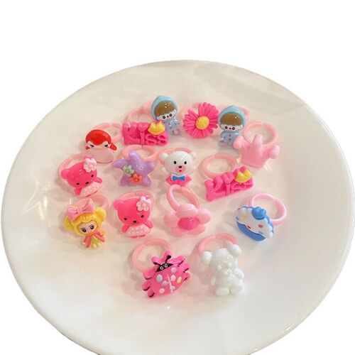 Bague Pour Enfants En Boîte Princesse Mignonne Petite Fille Dessin Animé Bijoux Filles Bébé Cadeaux Jouets Bague En Plastique Femme, 5 Anneaux, Motif Aléatoire