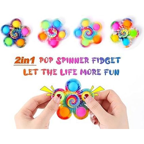 Lot de 4 jouets Fidget Spinner Pop, cadeau de fête, kit de jouets sensoriels à bulles pour enfants, Fidget Spinners Pop simples pour soulager le stress et le TDAH