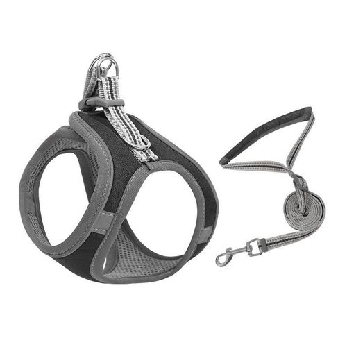 Harnais Et Laisse Pour Chat, Anti-Fuite, Réglables, Remplacement À Vie, Harnais Léger Pour Chaton, Gilet Respirant Et Facile À Contrôler Avec Bande Réfléchissante, Gris