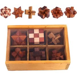 Casse-tête en bois 6 pièces, jeux de casse-tête, puzzle 3D IQ Mi