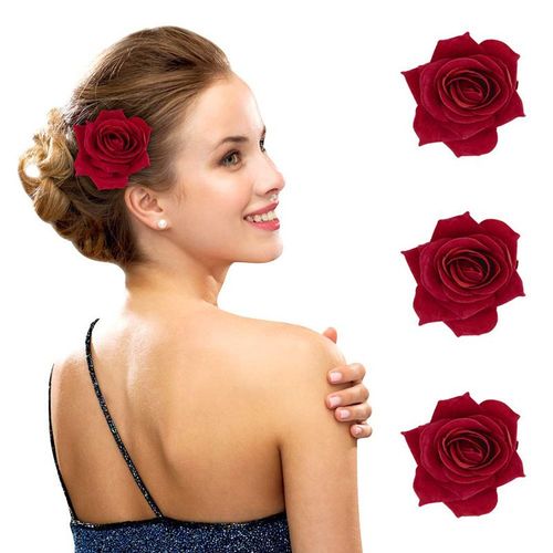 Lot De 4 Épingles À Cheveux En Forme De Rose, Pour Femme Et Fille, Fleur Artificielle, Accessoire Pour Cheveux De Mariée, Pince Crocodile, Pour Mariage, Cocktail, Goûter (Rouge) 