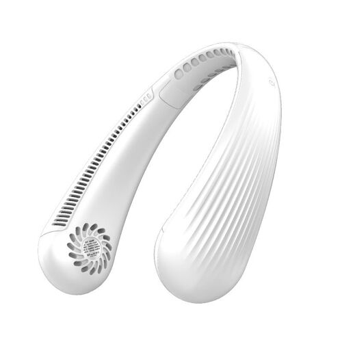 Ventilateur de cou portable (blanc), USB 3000 mAh, silencieux, sans pales, rechargeable, 3 vitesses, pour bureau, maison, voyage