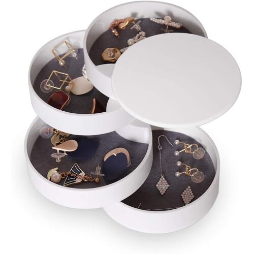 Organisateur de bijoux Boîte de support de boucle d'oreille organisateur pour femmes enfants, plateau de bijoux de voyage à 4 couches pour bracelets anneaux bracelets de collier (White-round)