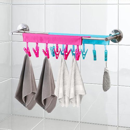 Lot de 2 pinces à linge portables, pour le lavage et le séchage à l'air libre, à suspendre à la corde à linge avec six pinces (pince à linge)