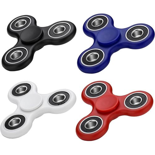 Ensemble de 4 jouets fidget spinner à main avec roulements à billes haute performance et toupie anti-stress en bleu, rouge, blanc et noir