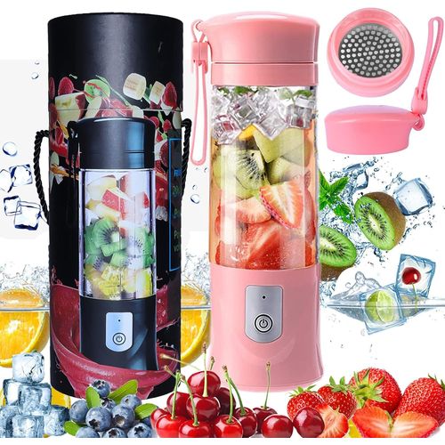 Blender, Portable Mixeur des Fruits,Mini Blender USB pour Smoothie,Milk-shake,Jus de Fruits,Blender Portable 350-420 ML 6 Lames Pour Sport et Voyage,Sans BPA, (rose)