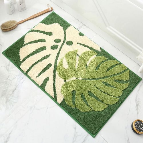 Feuilles D'automne - Vert - Microfibre Antidérapante Et Absorbante Pour Baignoire, Douche, Salle De Bain, Cuisine, Entrée, Chambre, Lavable 40 X 60 Cm