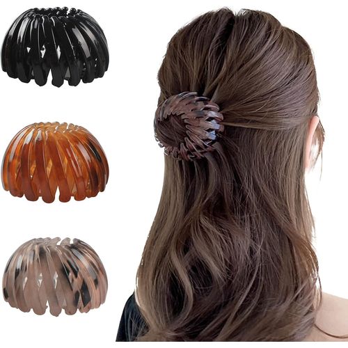 (3 Pièces) Pinces À Cheveux Élastiques Magiques, Peignes Extensibles À Double Clip, Barrettes À Cheveux Pour Femmes, Bandes De Pinces À Cheveux Extensibles En Forme De Nid D'oiseau 