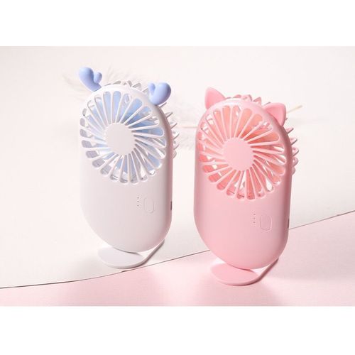 Ventilateur USB portable bleu avec support ¿ Mini ventilateur rechargeable pour enfants et filles, 3 vitesses réglables, 7 pales