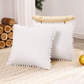 Lot De 2 Housses De Coussin Décoratives En Velours Pour Chambre À Coucher, Canapé-Lit D'extérieur, 45 X 45 Cm, Blanc