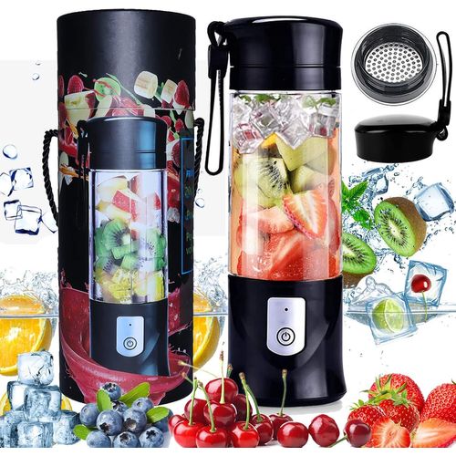 Blender, Mixeur de Fruits Portable,Mini Blender USB pour Smoothie,Milk-shake,Jus de Fruits,Blender Portable 350-420 ML 6 Lames Pour Sport et Voyage,Sans BPA, (Noir)