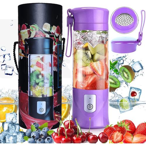 Blender, Portable Mixeur des Fruits,Mini Blender USB pour Smoothie,Milk-shake,Jus de Fruits,Blender Portable 350-420 ML 6 Lames Pour Sport et Voyage,Sans BPA, (violet)