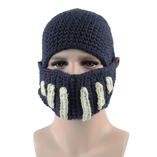 Chevalier Romain Tricoté Chapeau Bleu D'hiver Gladiateur Masque Casquette À La Main En Tricot Pour Hommes Chapeau