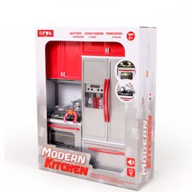 Cadeau de Noël Mini cuisine pour enfants Ensemble de cuisine pour enfants Placard Cuisinière Jouet pour fille rouge