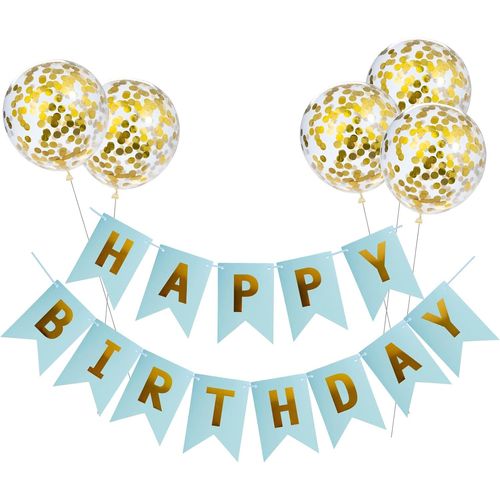 Bannière de la décoration, joyeux anniversaire, des ballons et des 5 ballons, des confettis, bannière, joyeux anniversaire pour fille et garçon, décoration de fête d'anniversaire avec des ballons