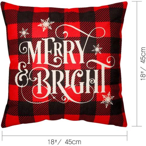 Lot De 4 Taies D'oreiller De Noël, 45,7 X 45,7 Cm, Décorations De Noël, Coussin Décoratif En Lin À Carreaux, Taies D'oreiller Carrées Pour La Maison, Le Bureau, Le Salon, Décoration De Noël