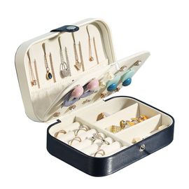 Boîtes à bijoux de voyage pour femmes - Bleu 16 x 11 x 5 cm - Petite boîte de rangement pour bagues, boucles d'oreilles, colliers et bracelets