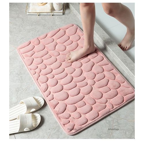 Tapis de bain antidérapant en mousse rose 40 x 60 cm, absorbant et lavable en machine.