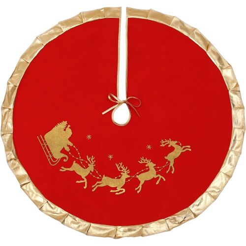 Rouge Jupe d'Arbre de Noël avec des Garnitures d'Or 36"", Flanelle Santa Rennes Arbre de Noël Décorations de Fête (Rouge, 36"")