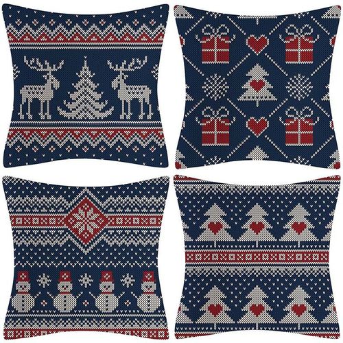 Ensemble De 4 Noël Taies D'oreiller 18 X 18 Pouces De Vacances Décoratifs, Housses De Coussin Pays Style De Taie D'oreiller Pour Le Canapé À La Maison