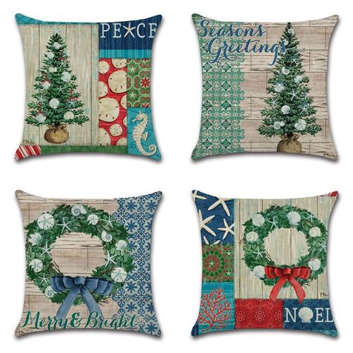 Ensemble De 4 Noël Vert Taies D'oreiller 18 X 18 Pouces De Vacances Décoratifs, Housses De Coussin Pays Style De Taie D'oreiller Pour Le Canapé À La Maison