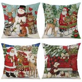 Lot De 4 Housses De Coussin De Noël 45 X 45 Cm Pour Décoration De Noël, Décorations De Noël, Housses De Coussin Pour Canapé, Décoration De La Maison