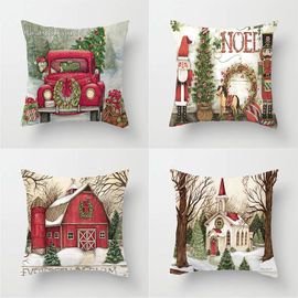 Lot De 4 Housses De Coussin De Noël 45 X 45 Cm Pour Décoration De Noël, Paysage, Décorations De Noël, Voitures, Housses De Coussin Pour Canapé, Décoration De La Maison